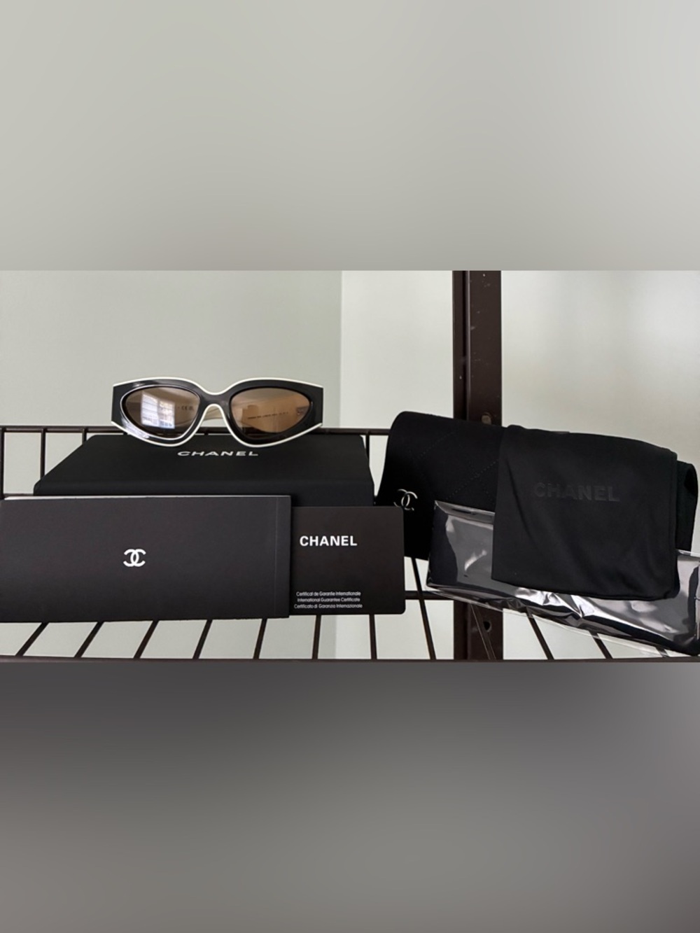 CHANEL Sunglasses Cat Eye Black White